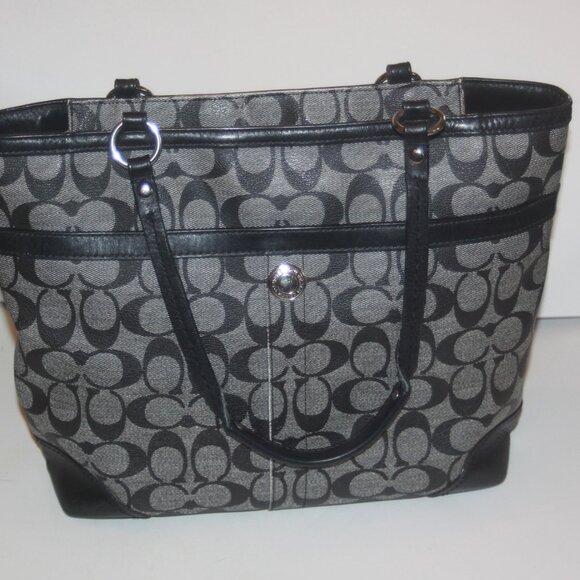 Coach 12358 Signature Coated Heritage Stripe Tote Shopper Shoulder Handbag Logo - Picture 2 of 6